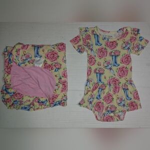 Lev Baby twirl bodysuit and patching blanket